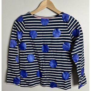 Mini Boden Ella Long Sleeve Breton Navy Striped Blue Spot Top Kids Size 10-11Y